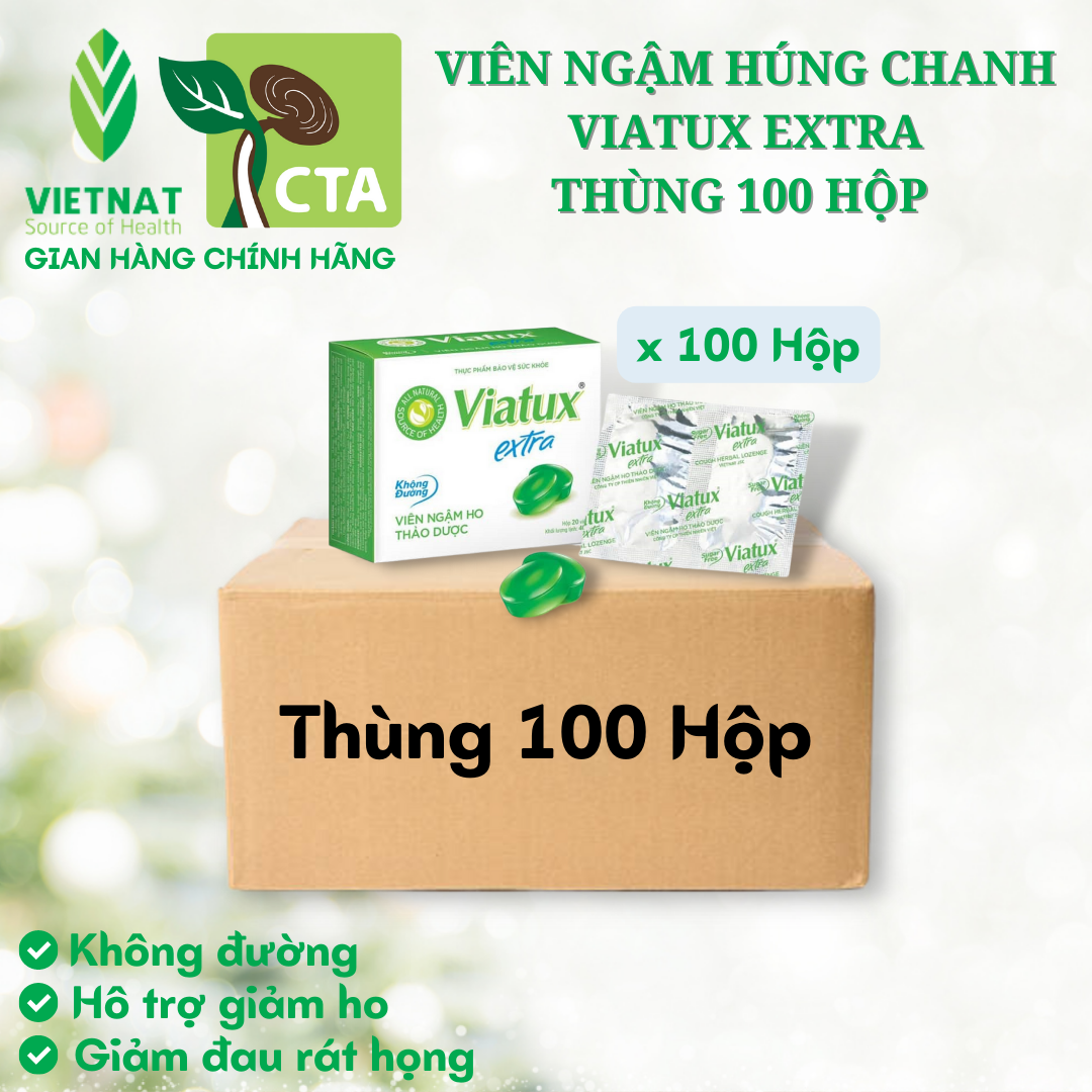 Viên ngậm húng chanh không đường viatux extra hổ trợ giảm ho, giảm đau rát họng