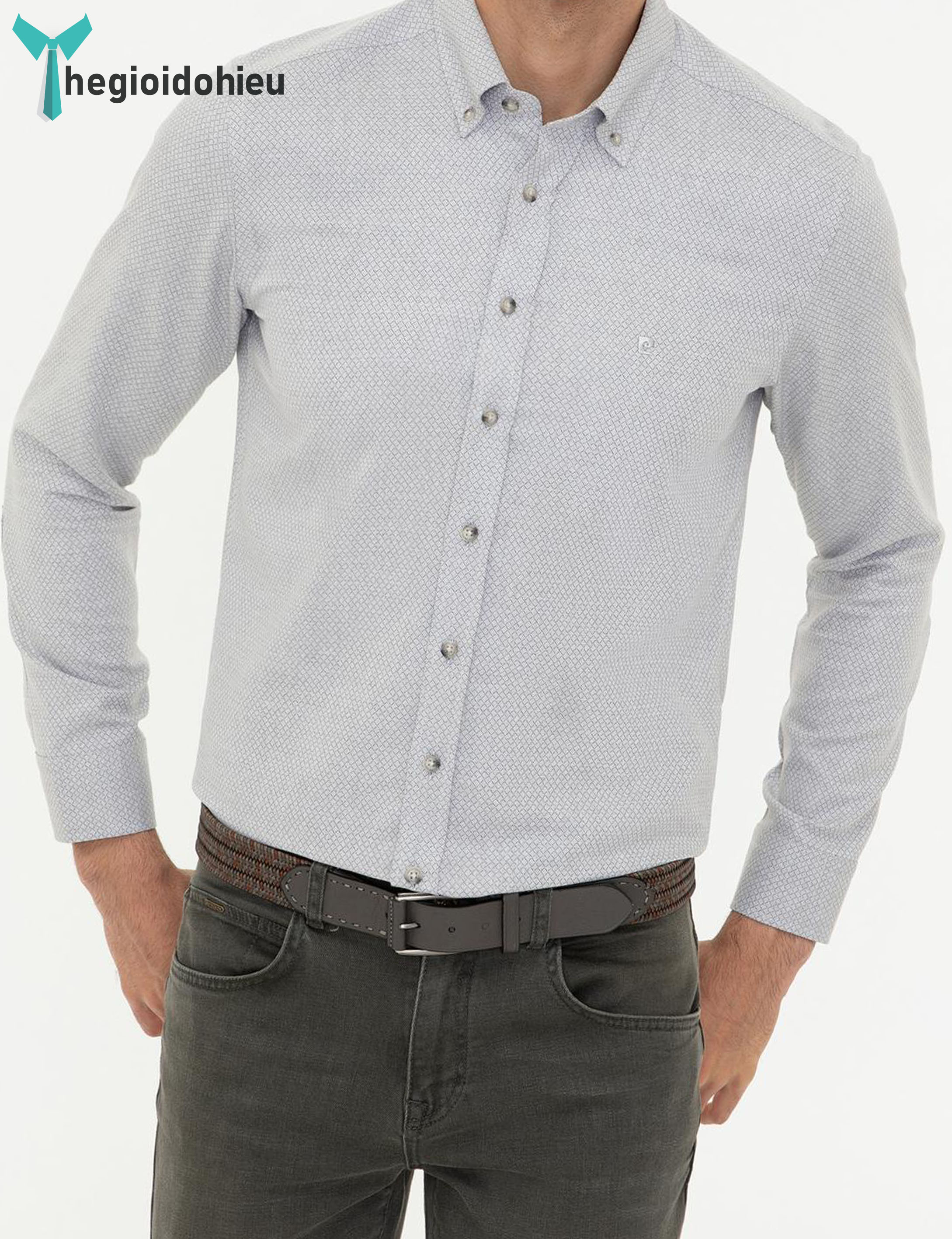 (Mẫu Mới 2024) Áo sơ mi nam dài tay Pierre Cardin PCLShirt143 (Xám trắng) - Hàng nhập khẩu - Không túi