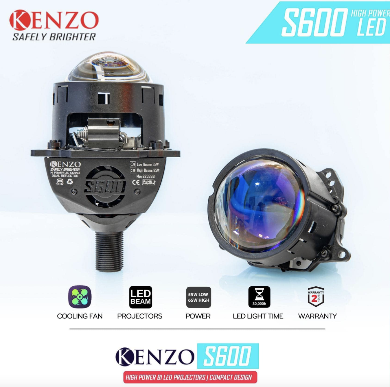 Bi-led kenzo s600 65w đuôi xoáy - gương cầu led xe ô tô xe máy