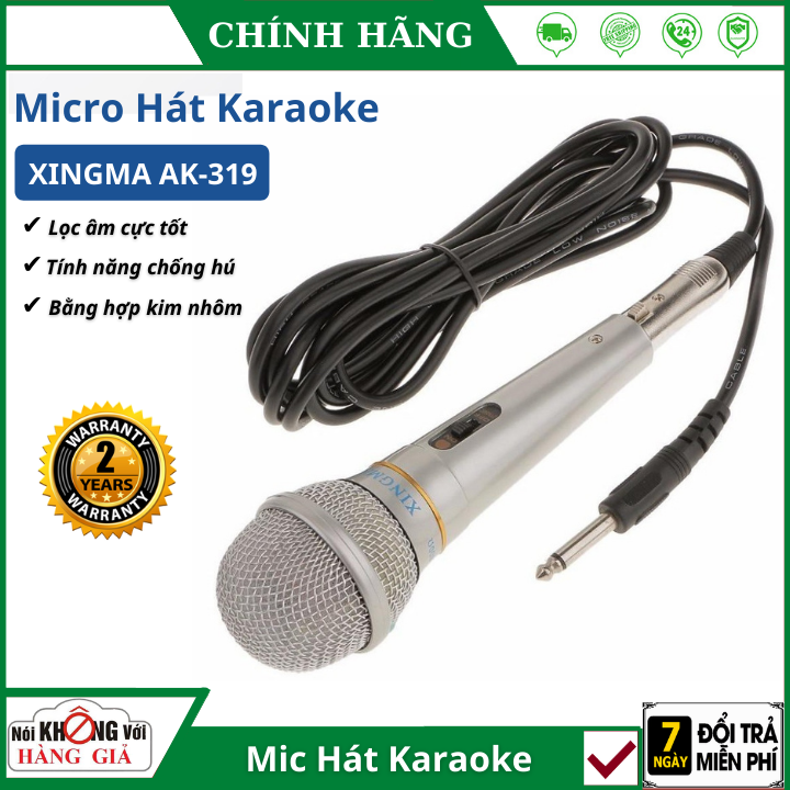 Micro karaoke xingma ak-319 chuyên nghiệp có dây - hát karaoke phòng thu , bắt âm tốt, giọng hay , míc hát gia đình , micro hát karaoke có dây