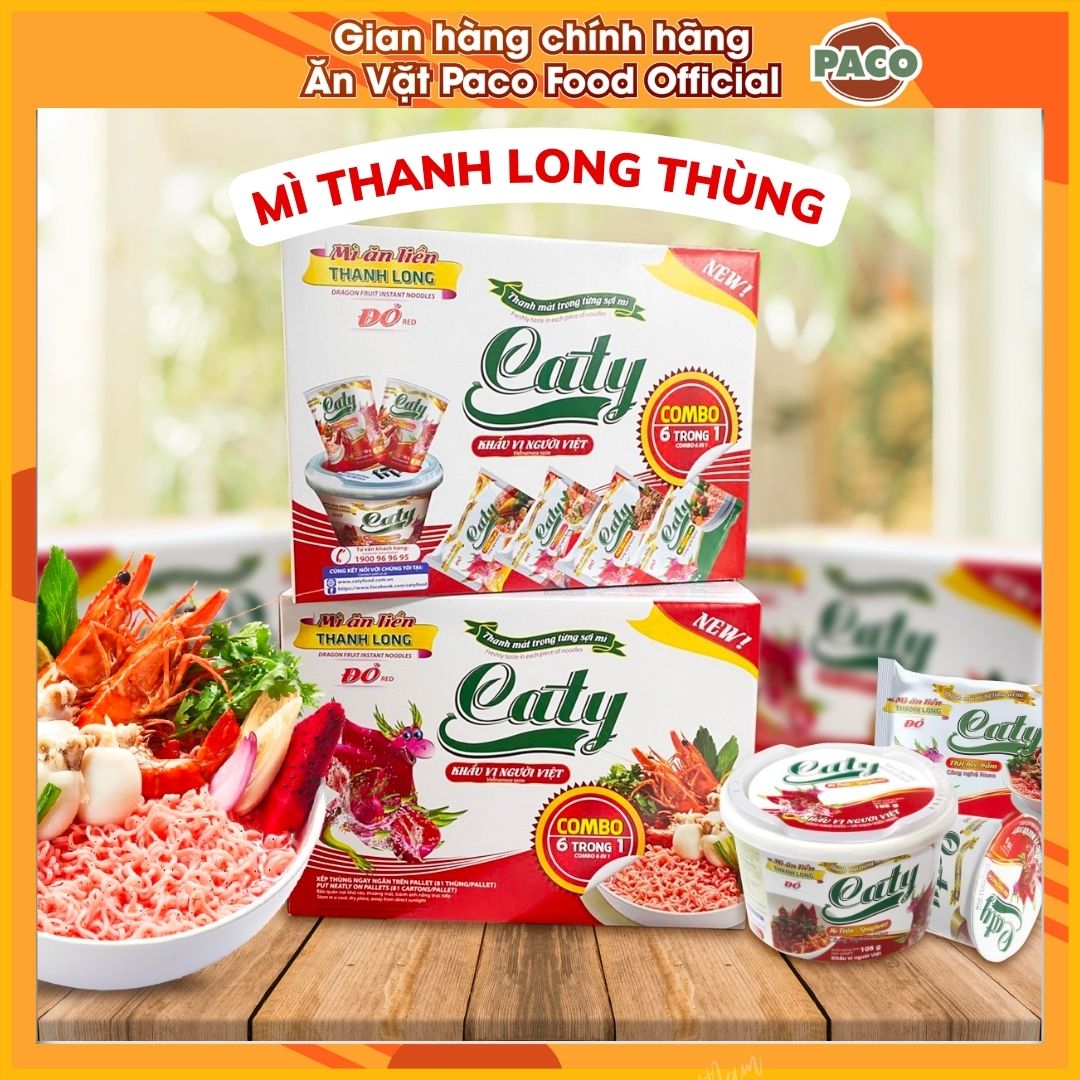 Sẵn hàng 1 thùng mì tôm 30 gói thanh long trend vina caty đủ loại hải sản chua cay/tôm và gà/thịt bằm/chay rau nấm