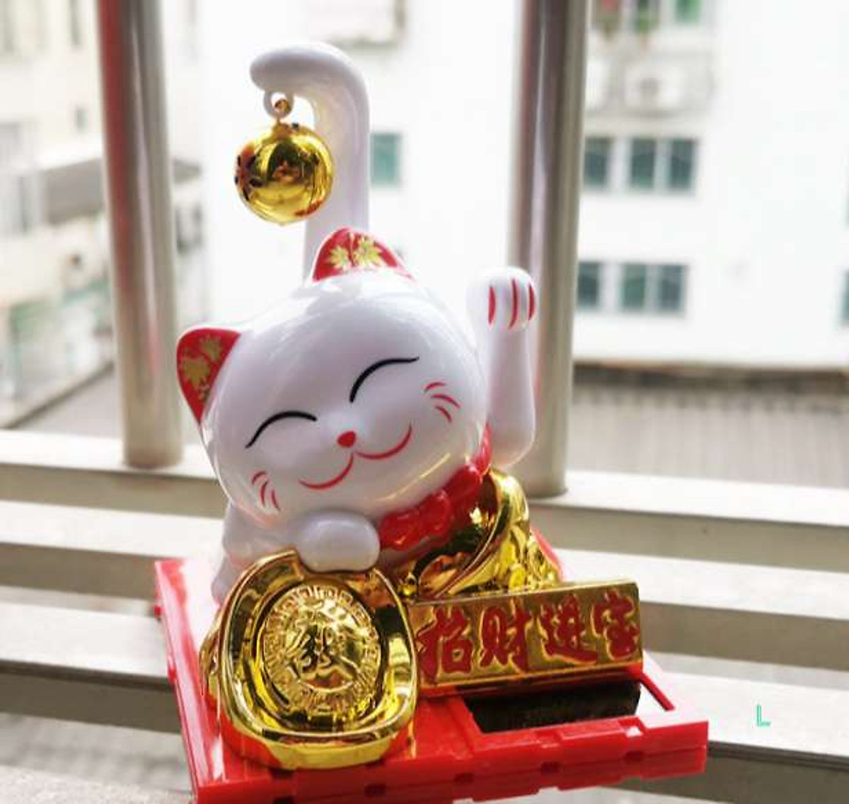 Mèo thần tài may mắn vẫy tay nhật bản-mèo thần tài-mèo thần tài đuôi dài có chuông 12x8.8x8.8cm,mang sự may mắn tài lộc.