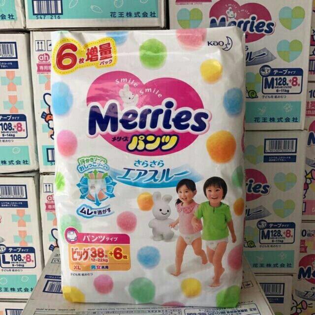Bỉm quần merries xl38 + tặng 6 miếng
