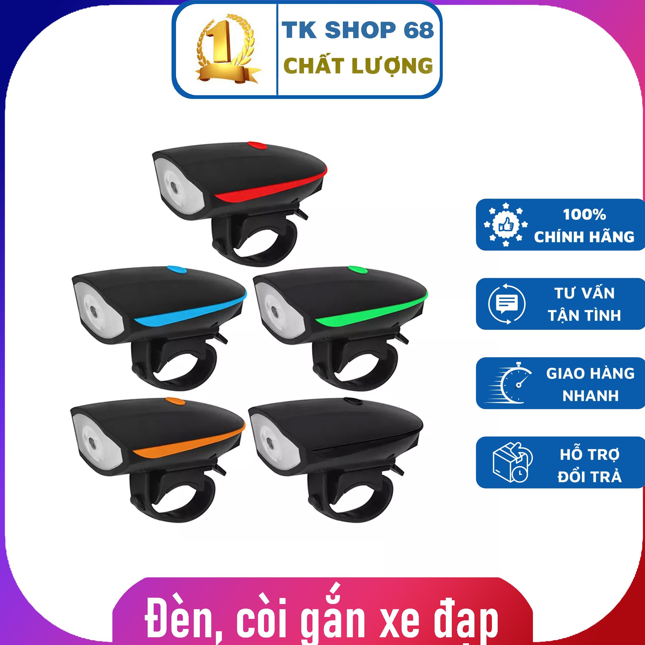 Đèn pin sạc gắn xe đạp, đèn gắn xe đạp, đèn và còi gắn xe đạp - xạc pin thông minh, đèn có 3 chế độ sáng, 6 kiểu còi báo, lắp ráp dễ dàng bảo hành 12 tháng.