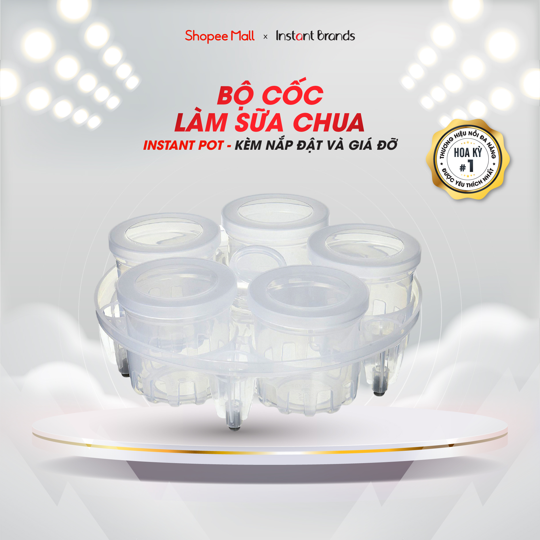 Bộ cốc làm sữa chua/ caramen/flan kèm nắp đậy và giá đỡ dùng cho nồi áp suất instant pot