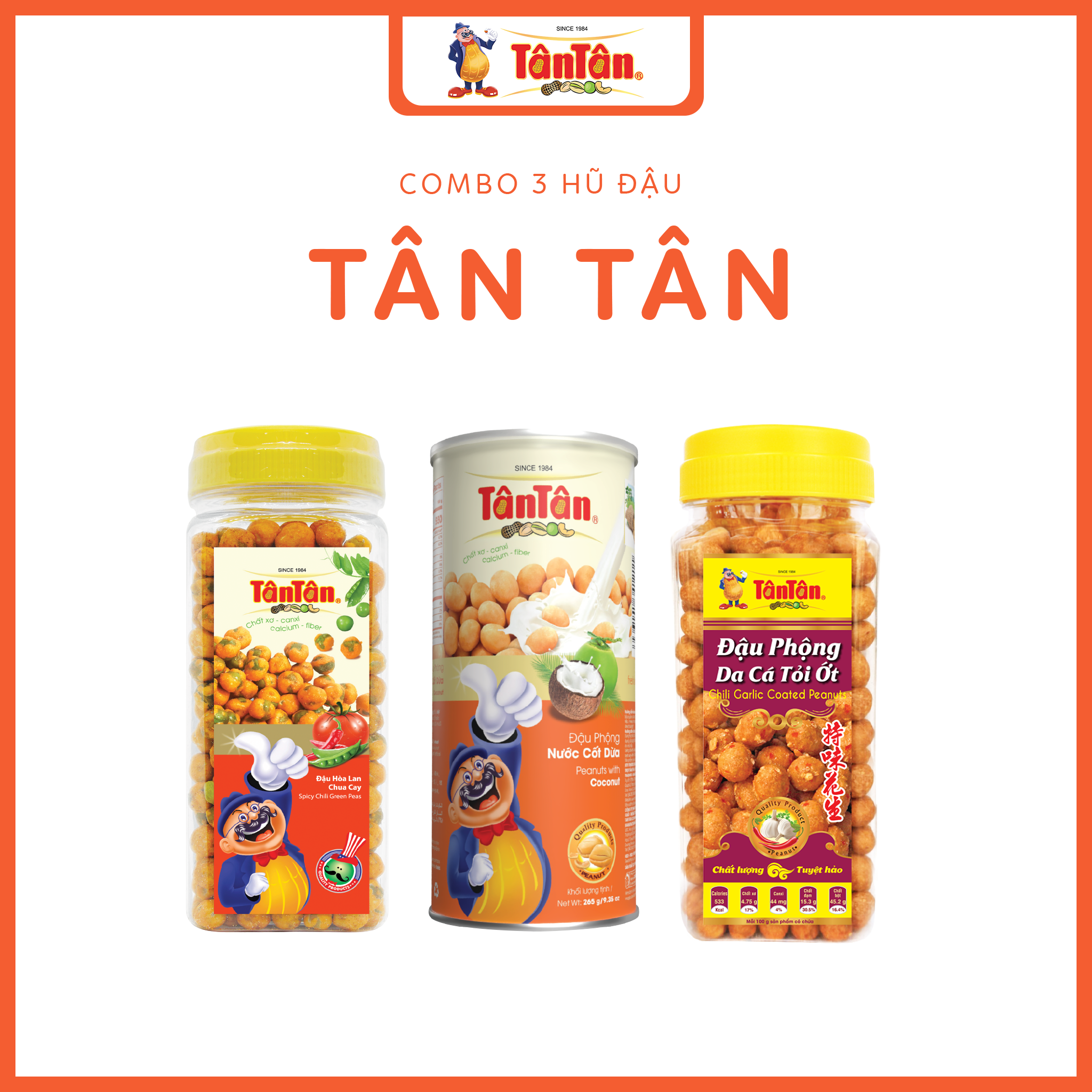 Combo 3 hộp đậu tân tân: hl chua cay 190g, nước cốt dừa 265g, da cá tỏi ớt 240g