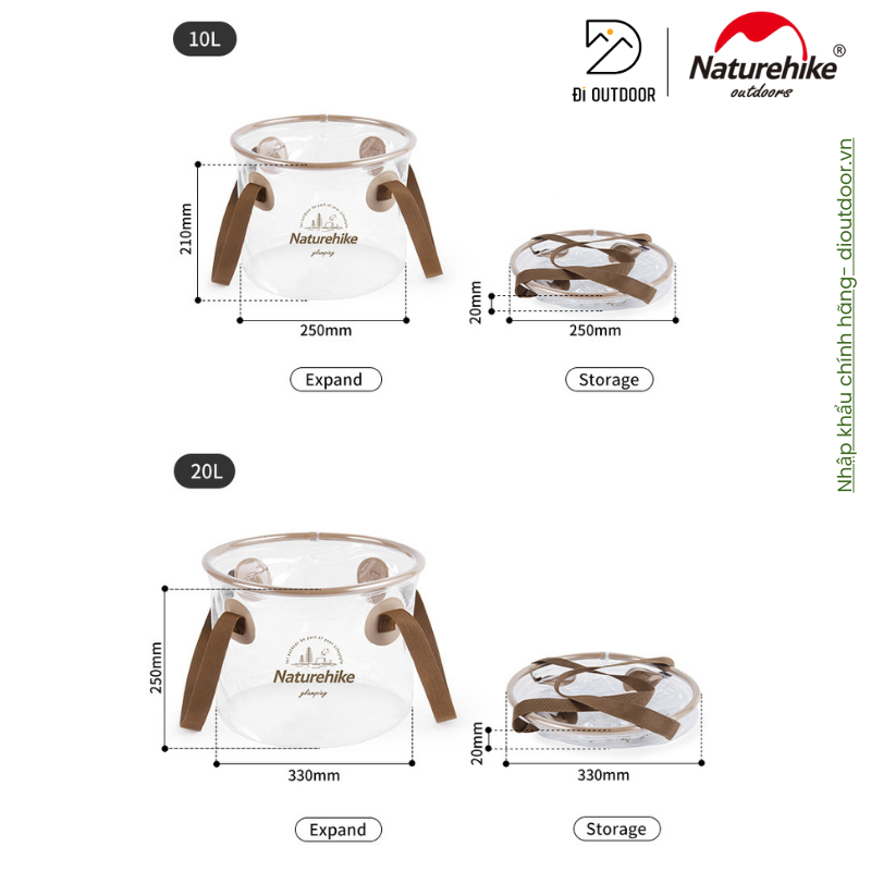 Xô nước gấp gọn đa năng naturehike nh20sj040 dã ngoại 10l- 20l