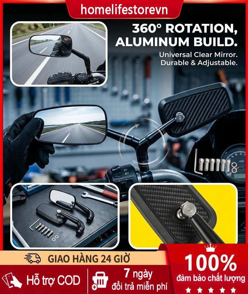 Bwinboy Aluminum Alloy Rearview Mirror Rotates 360 Degrees, Black with White Glass Giá 215,510 Đồng*Miễn phí vận chuyển