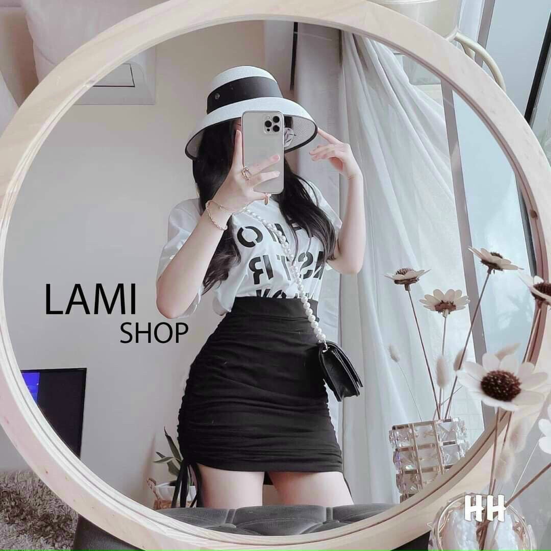 Sét áo Cotton và chân váy ngắn rút dây hai bên in chữ trẻ trung năng đông thời trang VERONY L73