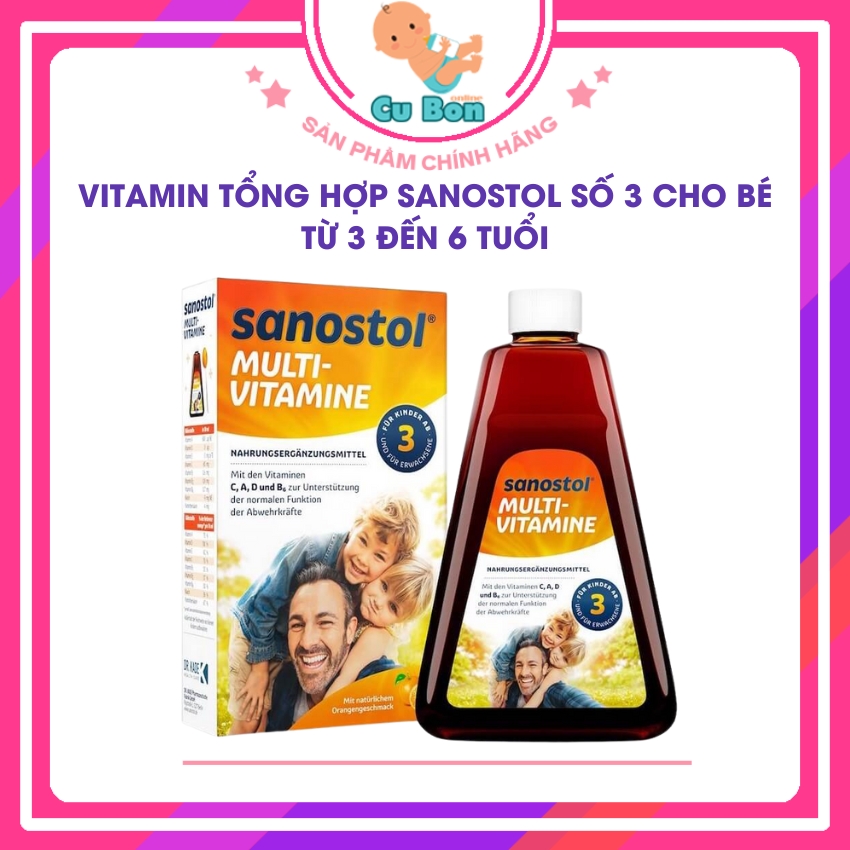 Vitamin tổng hợp Sanostol số 3 dạng Siro 460ml của đức Phù hợp cho trẻ từ 3 -6 tuổi bổ sung các vitamin cho trẻ ăn ngon, hấp thụ tốt