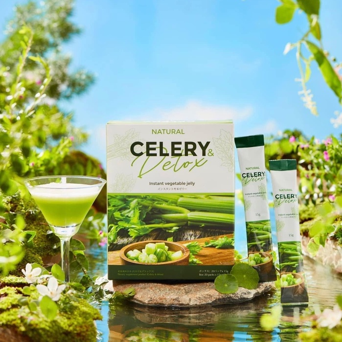 Thạch rau cần tây Giảm cân Natural Celery & Detox của Nhật Full hộp 20 gói