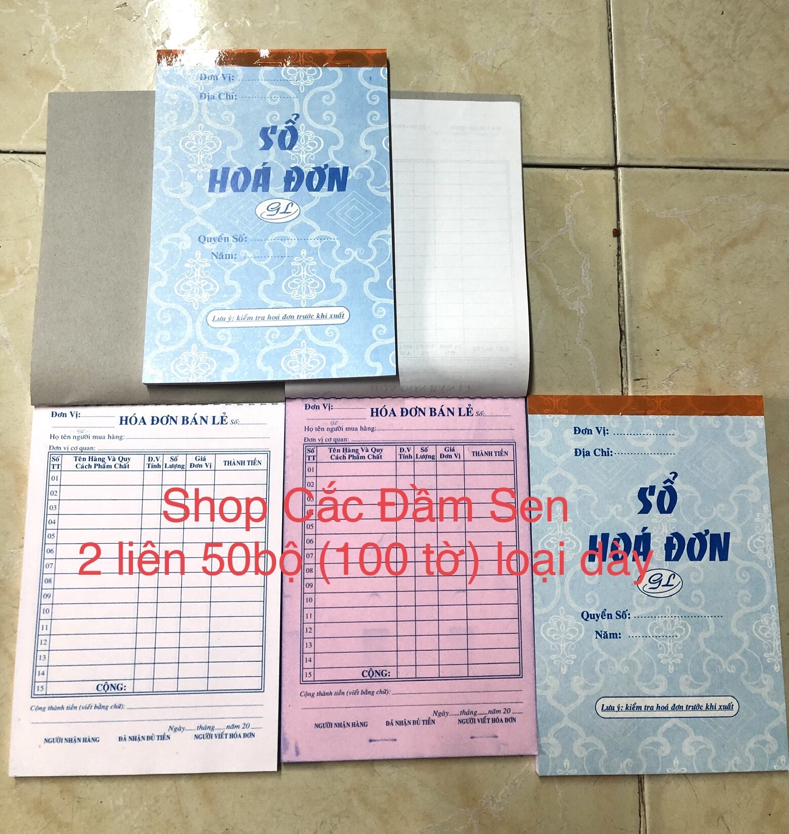 Lốc 10 quyển hóa đơn bán lẻ 2 liên 100 tờ hàng dày đẹp