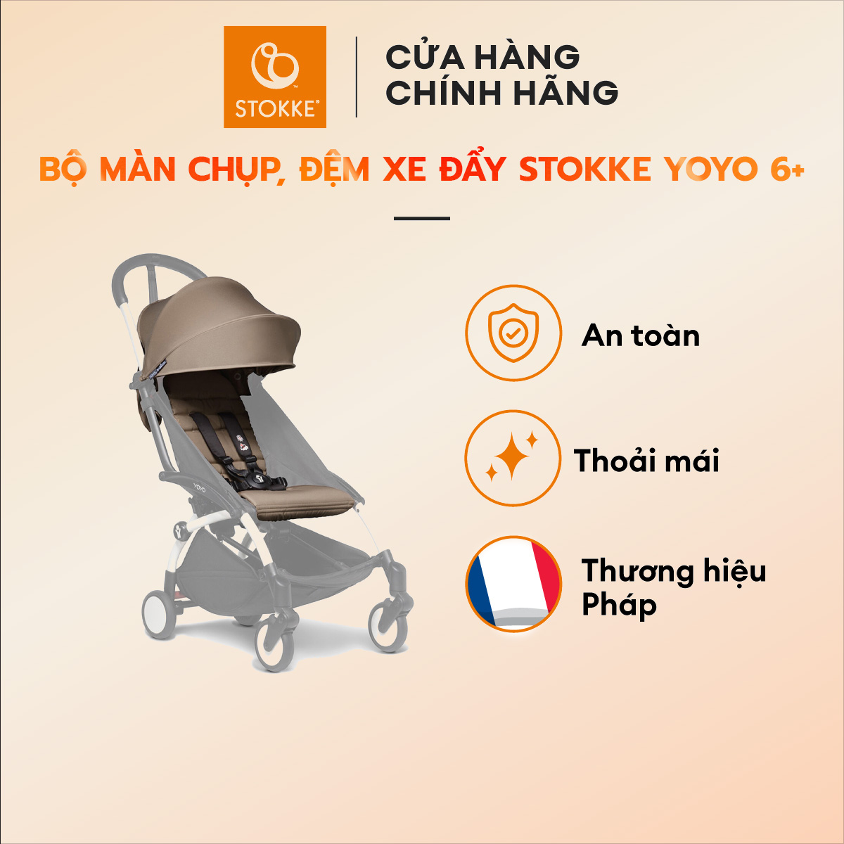 Bộ màn chụp và đệm xe đẩy cao cấp với đai an toàn 5 điểm, màn chống nắng, thoáng khí an toàn cho bé - STOKKE YOYO 6+ Colour Pack