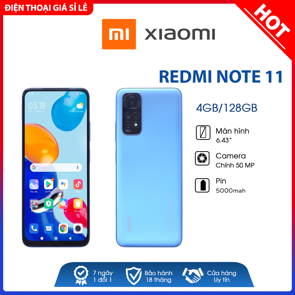 Điện thoại Xiaomi Redmi Note 11 - Mới 100%, nguyên seal - Bảo hành chính hãng 18 tháng