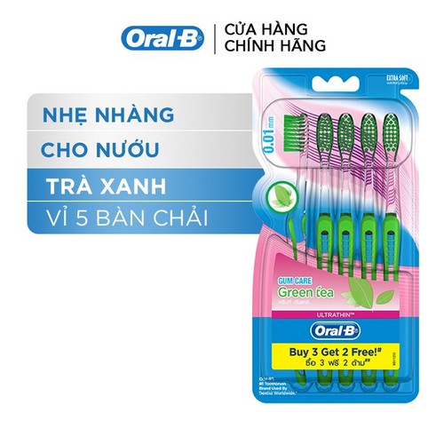 Vỉ 5 bàn chải đánh răng oral-b tinh chất trà xanh