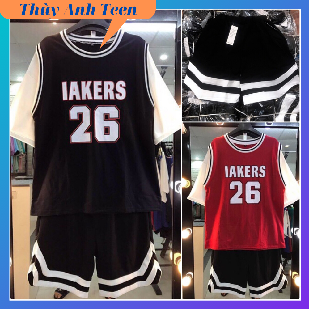 Sét đồ, bộ thun cộc tay áo bóng chày số 26 quần sooc V unisex -TA026 (bộ đồ thể thao, đồ mặc nhà)