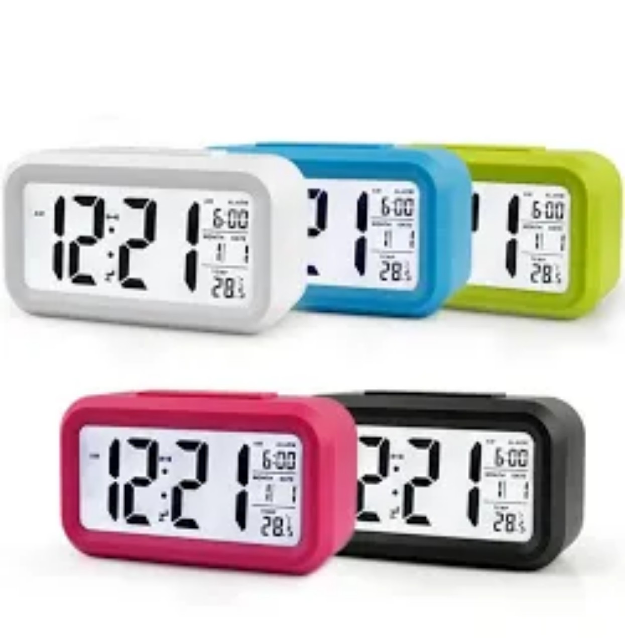 Đồng Hồ Để Bàn Báo Thức LCD , màn hình Hiển Thị Lịch, Nhiệt Độ, Cảm Biến Ánh Sáng  kèm 3 Pin AAA