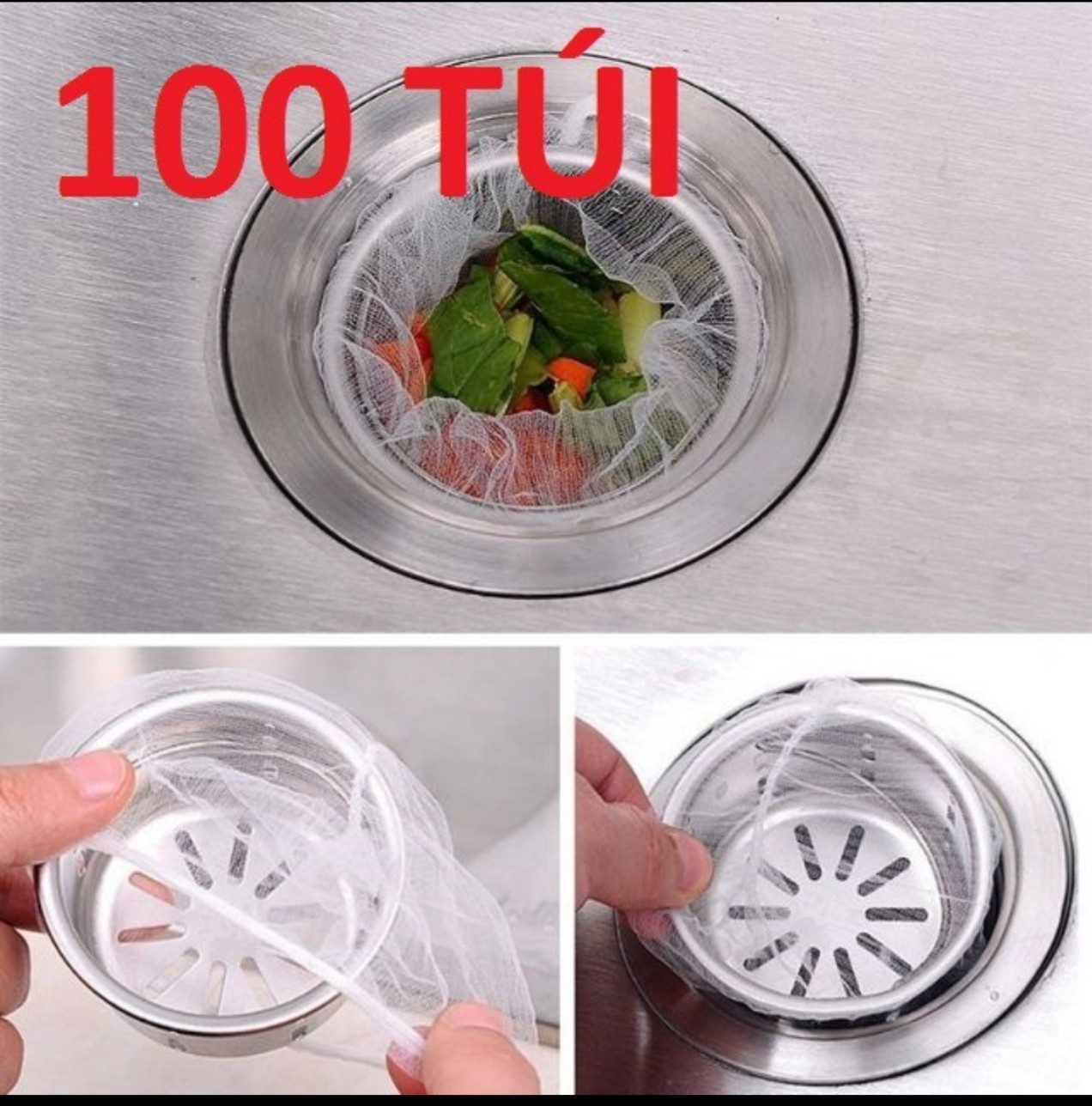 Bộ 100 túi lưới lọc rác bồn rửa chén