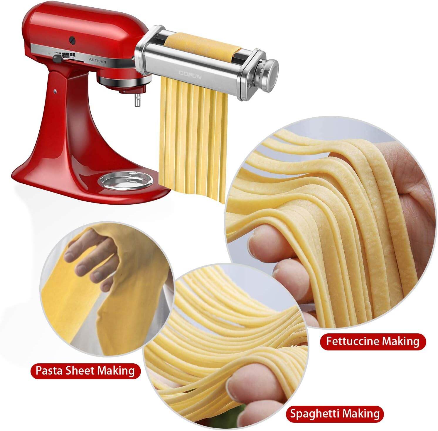 Pasta tập tin đính kèm cho KitchenAid Mixer, pasta tấm con lăn, Spaghetti fettuccine Cutter, không gỉ mì phù hợp với tất cả KitchenAid đầu bếp