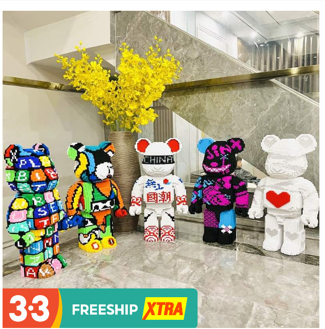 Xếp hình lắp ghép le.go gấu Bearbrick 35cm 55cm, Lắp ráp mô hình nhân vật đồ chơi cho bé