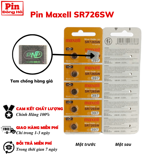 Pin 726 Maxell SR726SW vỉ vàng - 1 vỉ 5 viên- pin sr726