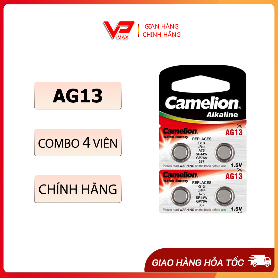 Combo 4 viên pin nút áo 1.5V Camelion AG13 LR44 A76 SR44W GP76A 357 hạt nút dùng cho điện thoại đồng hồ máy tính đồ chơi