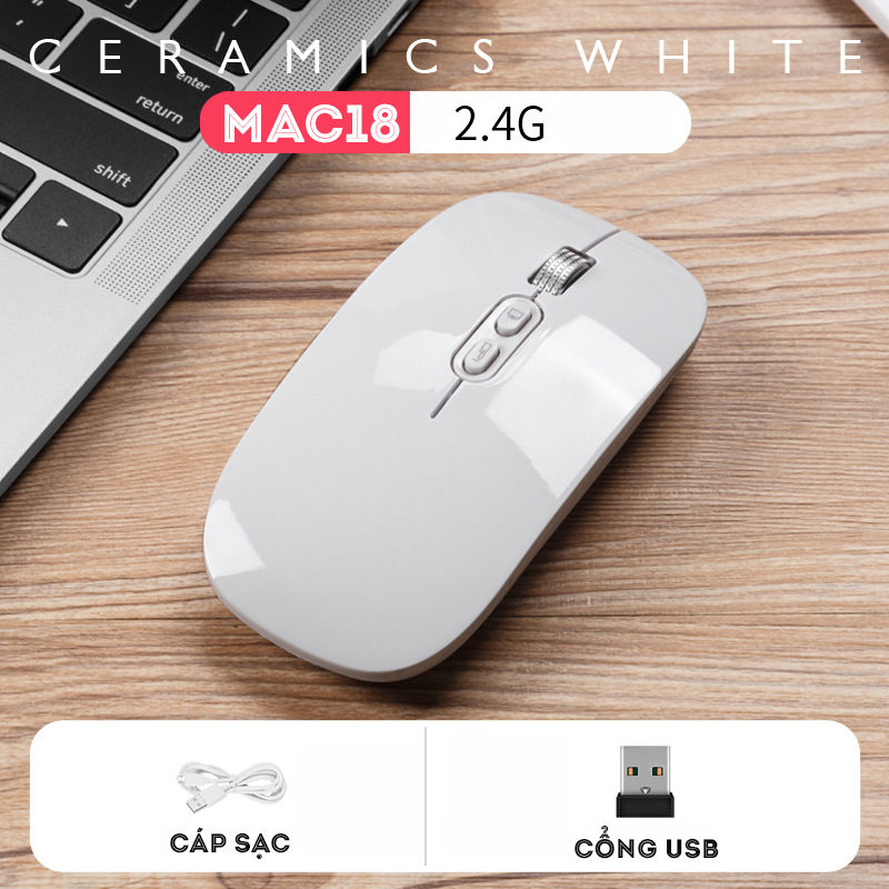 Chuột Không dây Bluetooth Wireless Metal MAC18 Chính hãng, Pin sạc, 1600 dpi - Kèm cáp sạc
