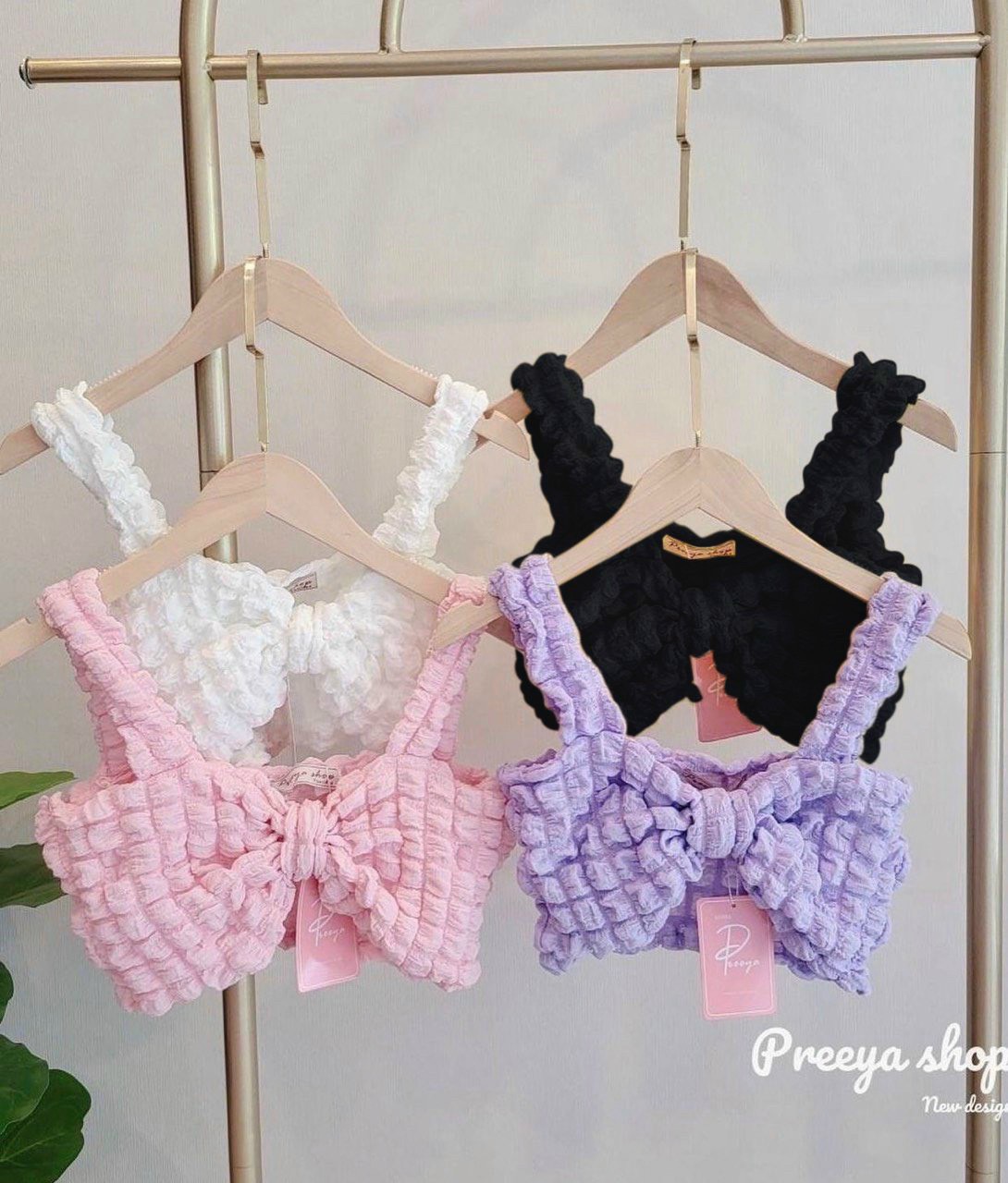 Áo 2 dây xốp vuông kiểu croptop nơ ngực cực hot , chất thun xốp mềm mịn ly