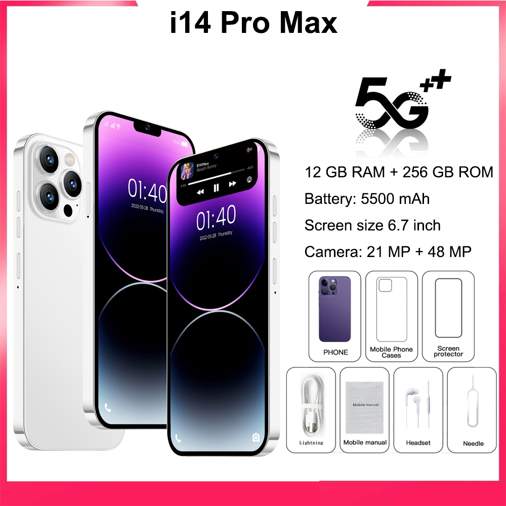 Điện thoại di động Hiệu suất cao i14 Pro max chính hãng Máy ảnh HD 21 + 48 MP mới 12 GB RAM + 256 GB ROM học trực tuyến tốt chơi game mượt phổ biến