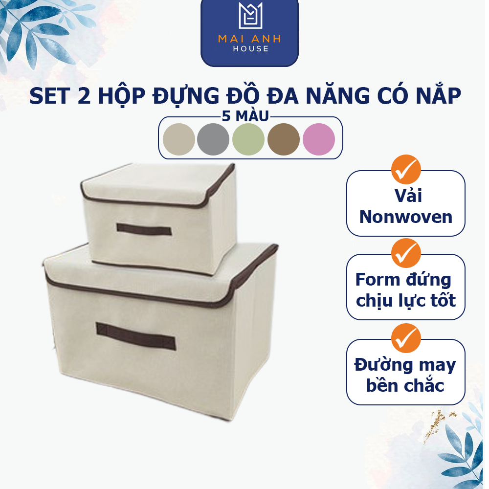 Set 2 hộp đựng đồ đa năng gấp gọn nắp liền 2 size to nhỏ Mai Anh House MA27 2P