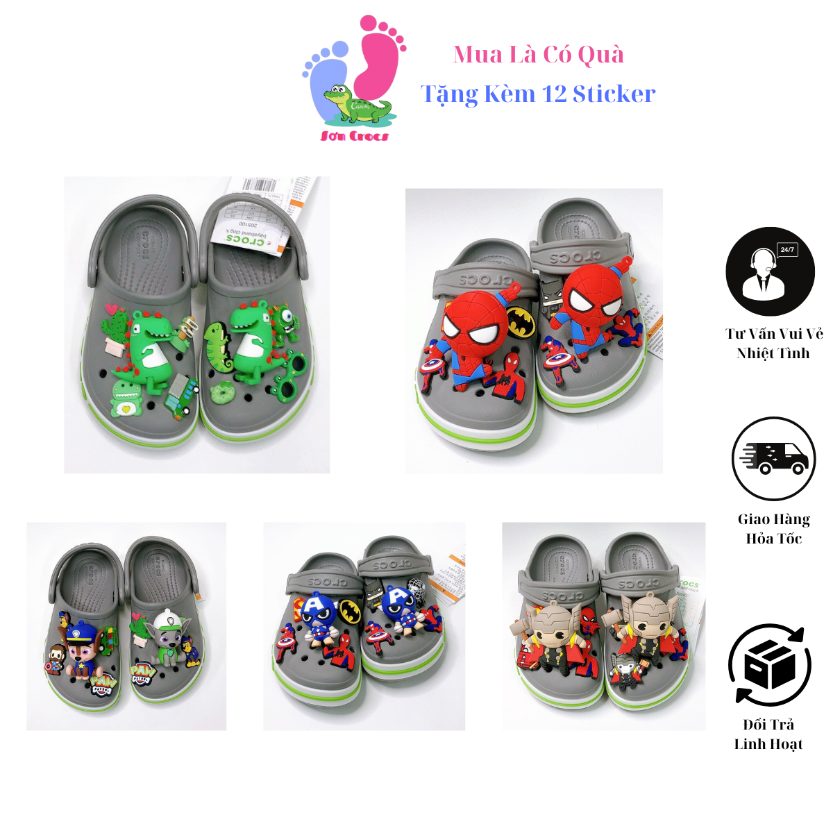 Dép Crocs Baya cho Bé trai Màu Ghi Mix Sticker Sơn Crocss sỉ lẻ Sục Cross Classic nam nữ người lớn trẻ em bé gái hàng xuất khẩu form đẹp êm chân Tặng 12 Sticker
