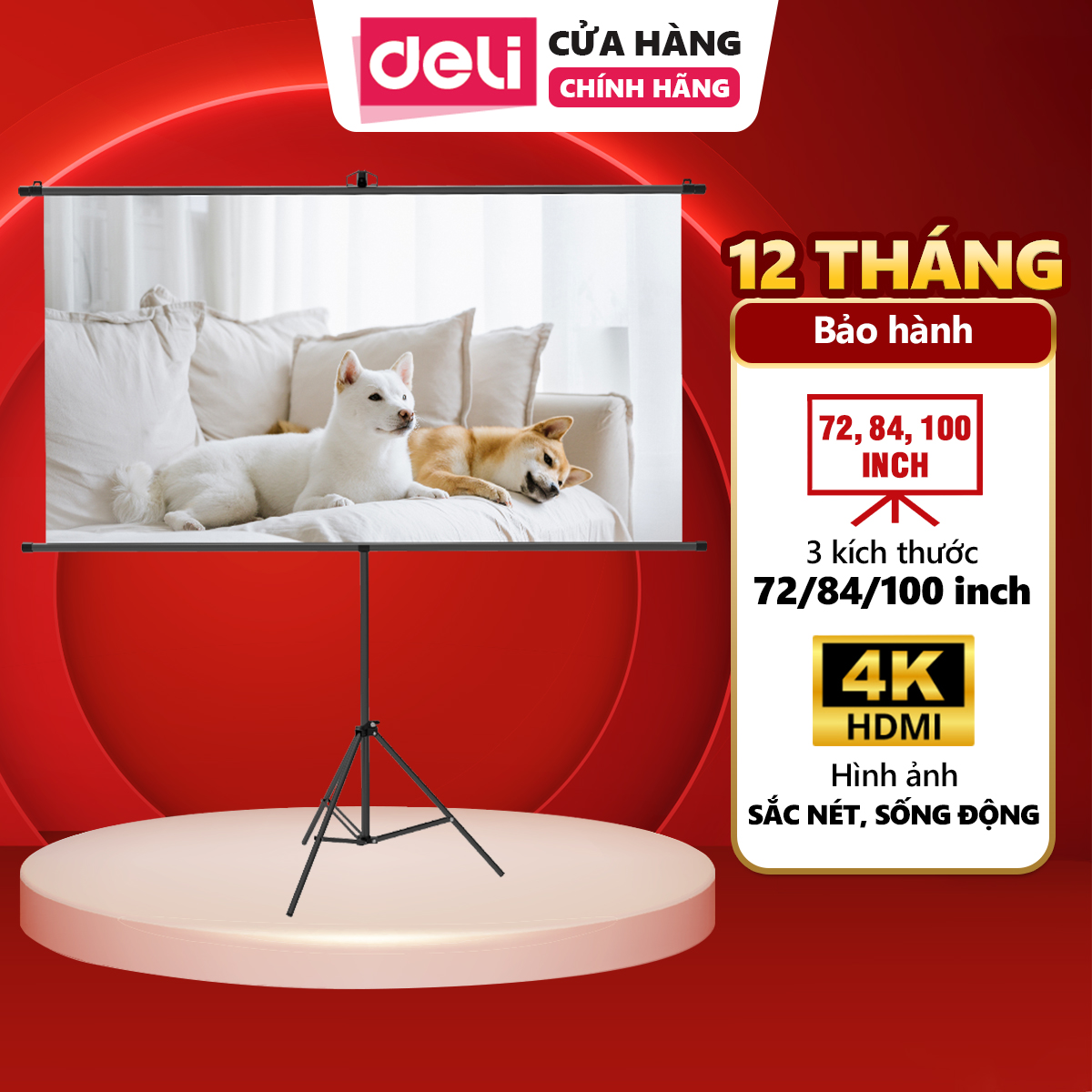 Màn Chiếu Di Động Treo Tường Deli Màn Chiếu Phim Có Giá Đỡ 3 Chân Không Đục Lỗ Hỗ Trợ Trình Chiếu 4K Cho Thuyết Trình Văn Phòng Dạy Học Đa Kích Thước