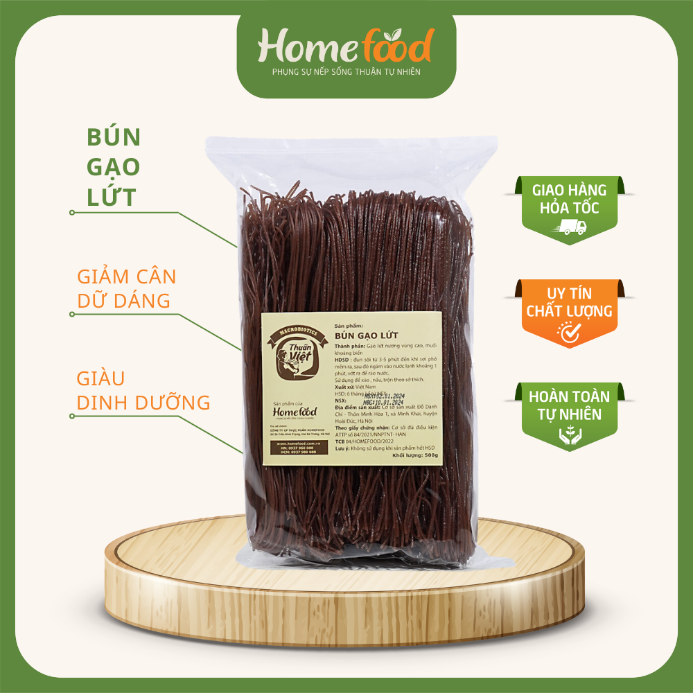 Bún gạo lứt homefood túi 500g/ bún gạo lứt giảm cân giữ dáng