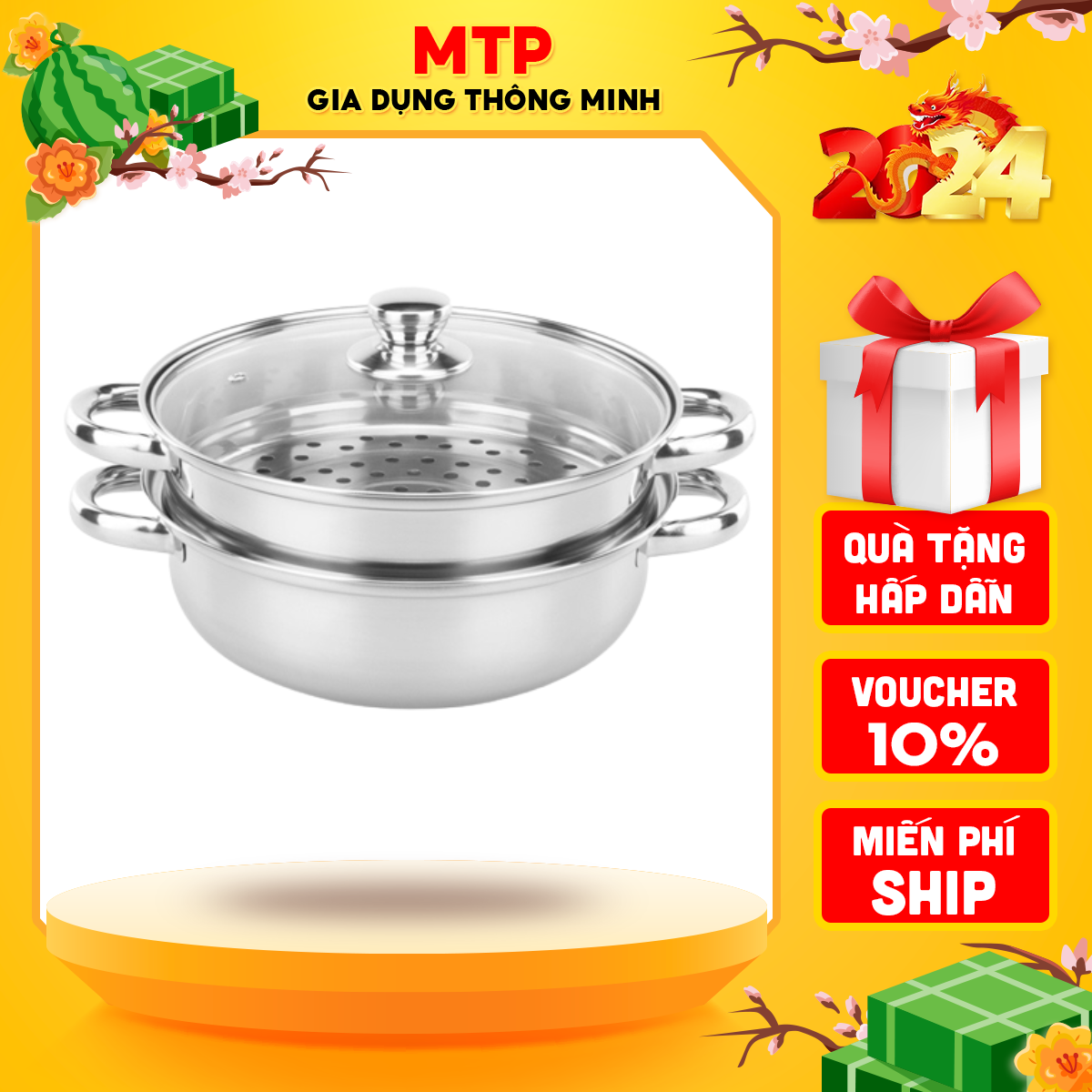 Nồi hấp 2 tầng 28cm inox 304, nồi hấp 2 tầng inox, nồi hấp mini, nồi hấp inox 304, nồi hấp 2 tầng 28cm