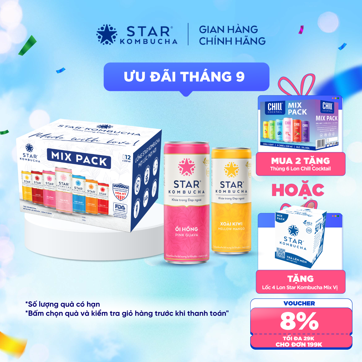 Thùng 12 lon trà STAR KOMBUCHA Allinone Trà lên men vi sinh chứa probiotics giúp bảo vệ sức khoẻ thanh lọc toàn diện tăng đề kháng