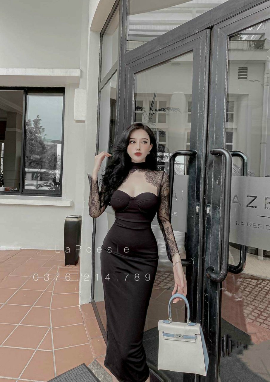 Đầm body tay ren mút ngực-QH#Damnu