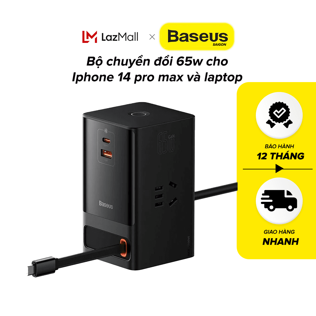 Bộ chuyển đổi 65w powercombor digital powerstrip cảm ứng thông minh cho Iphone 14 pro max và laptop - PSLR000001