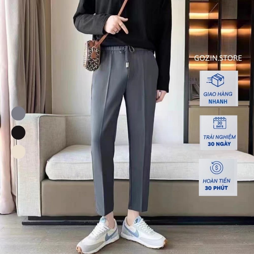 Quần âu nam hàn quốc chống nhăn ống suông, quần tây nam ống rộng cạp chun co giãn công sở ống rộng GOZIN.STORE