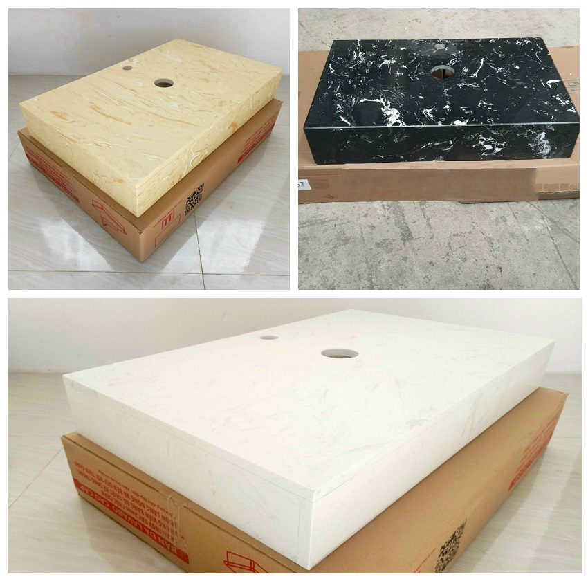 Bàn đá lavabo chất liệu đá granite hình khối hộp chữ nhật sang trọng