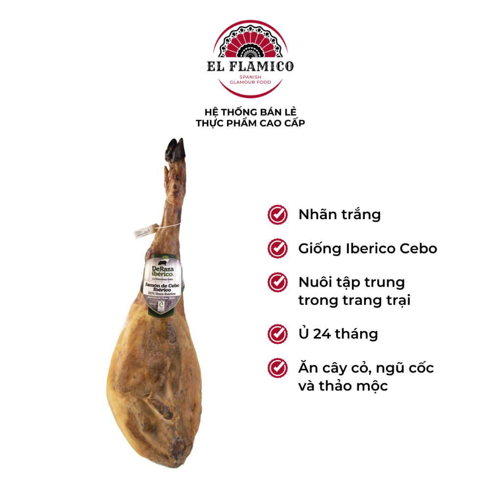 Đùi sau Iberico Cebo nhãn trắng ủ 24 tháng