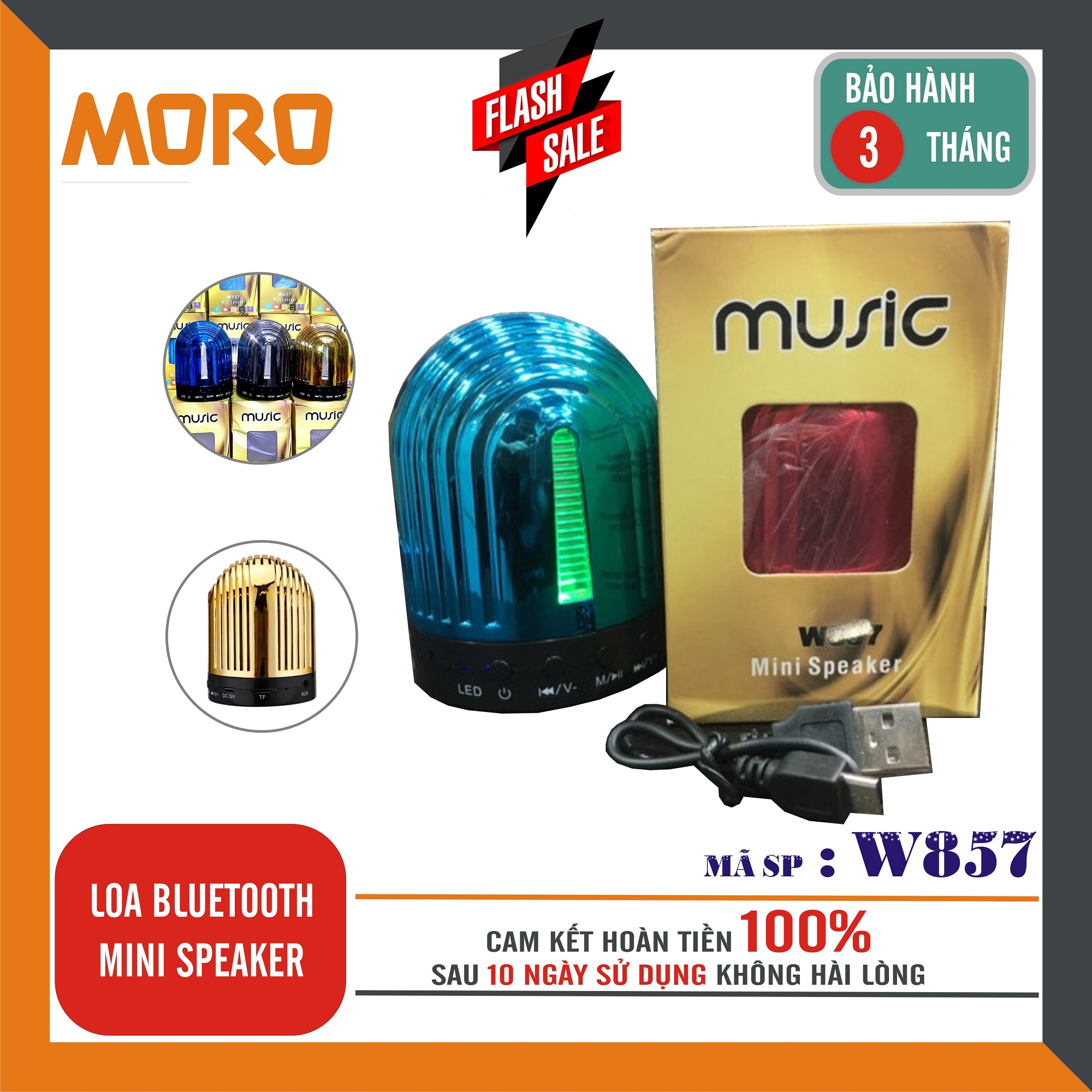 Loa bluetooth mini W857 - LED đổi màu theo nhạc