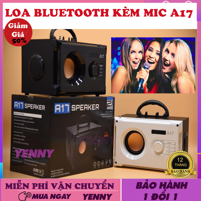 [TẶNG KÈM MIC] Loa Karaoke Bluetooth Công Suất Lớn CÓ MIC A17 - A18 - Công Nghệ Kết Nối Bluetooth 4.1 Đường Truyền Ổn Định, Dung Lượng Pin Lớn Sử Dụng Liên Tục 5-6 Tiếng - Sale Up To Lên Đến 50% - YENNY