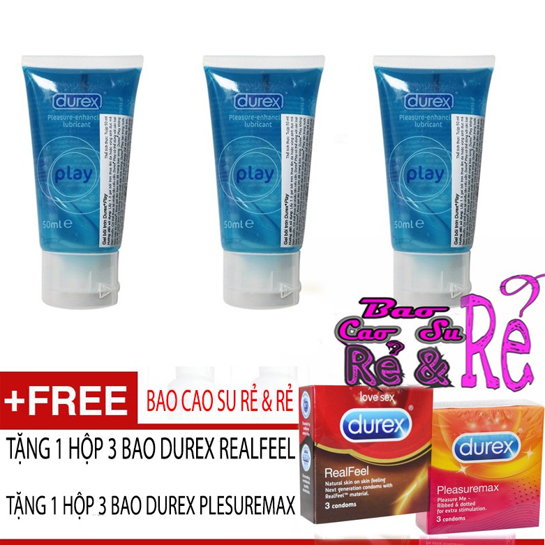 Combo 3 tuýt gel bôi trơn durex play 50ml. tặng 2 hộp bao cao su durex 3 cái