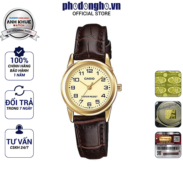 Đồng hồ nữ dây da Casio Anh Khuê LTP-V001GL-9BUDF