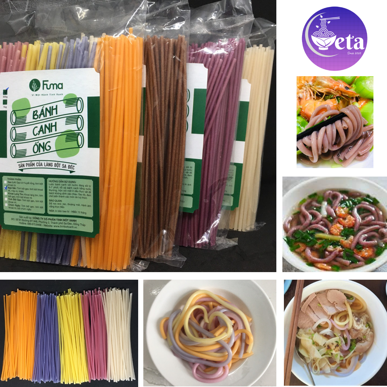 [Combo tiết kiệm] 2 bọc bánh canh gạo lứt, bánh canh rau củ ngũ sắc, bánh canh tinh bột Fuma 500gr/gói - bánh canh ống gạo lức giảm cân làng bột Sa Đéc - hcm, đồng nai