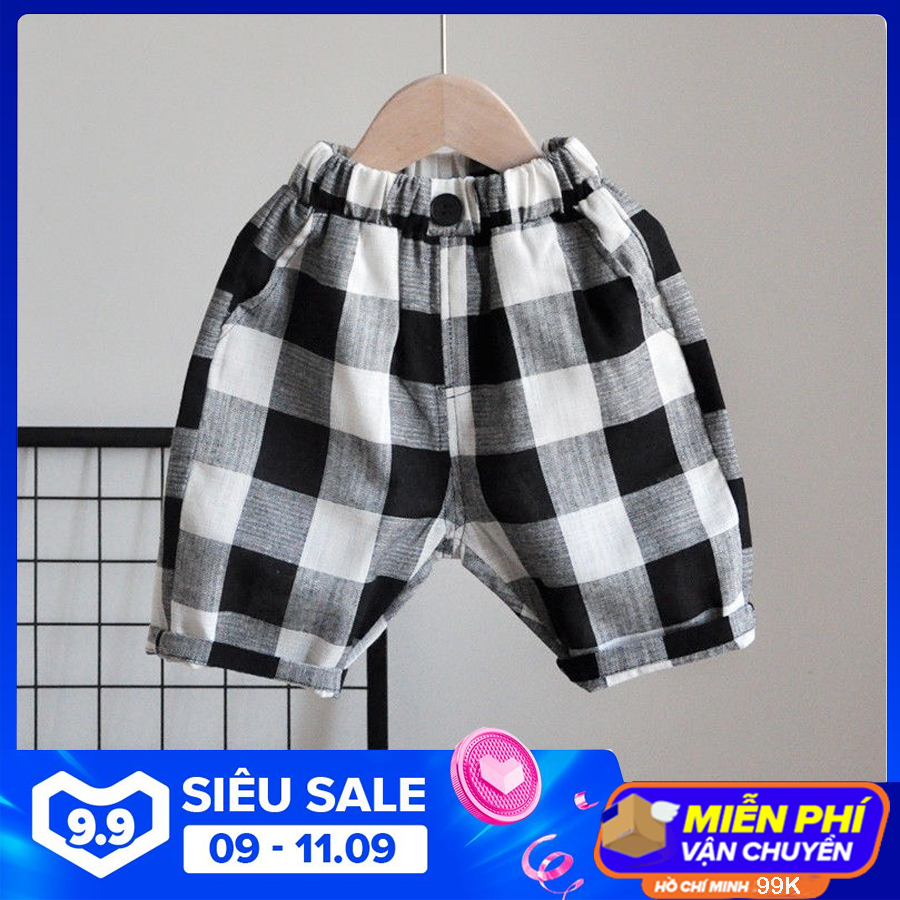 [HCM]Quần Short Bé Trai 6 - 22 KG Họa Tiết Kẻ Ô Chất Vải KATE POLIN 60% COTTON Thấm Hút Tốt Hàng BẢO NGỌC FASHION KID VN QT01