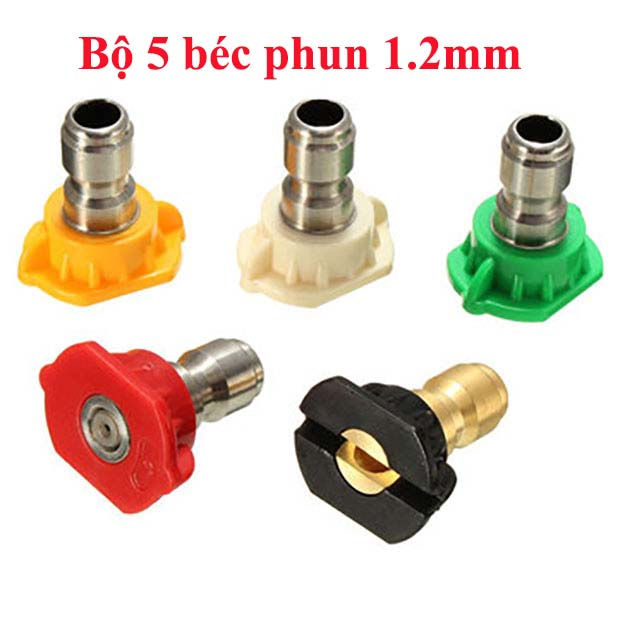 [1.2 mm] Bộ 5 Cái béc phun cao áp 1/4 Bộ Đấu Nối Nhanh Vòi Rửa Xe Kim Loại Vòi Phun Cây Dài Máy Rửa Áp Lực Cao, Béc Phun Máy Rửa Xe Chỉnh Áp