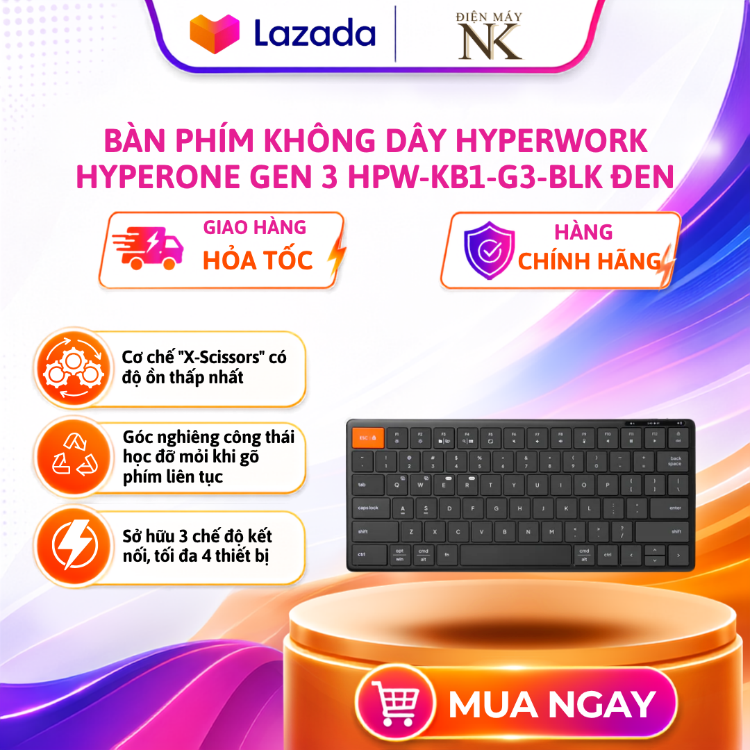 Bàn phím không dây HyperWork HyperOne Gen 3 HPW-KB1-G3-BLK Đen - Bảo Hành 12 Tháng