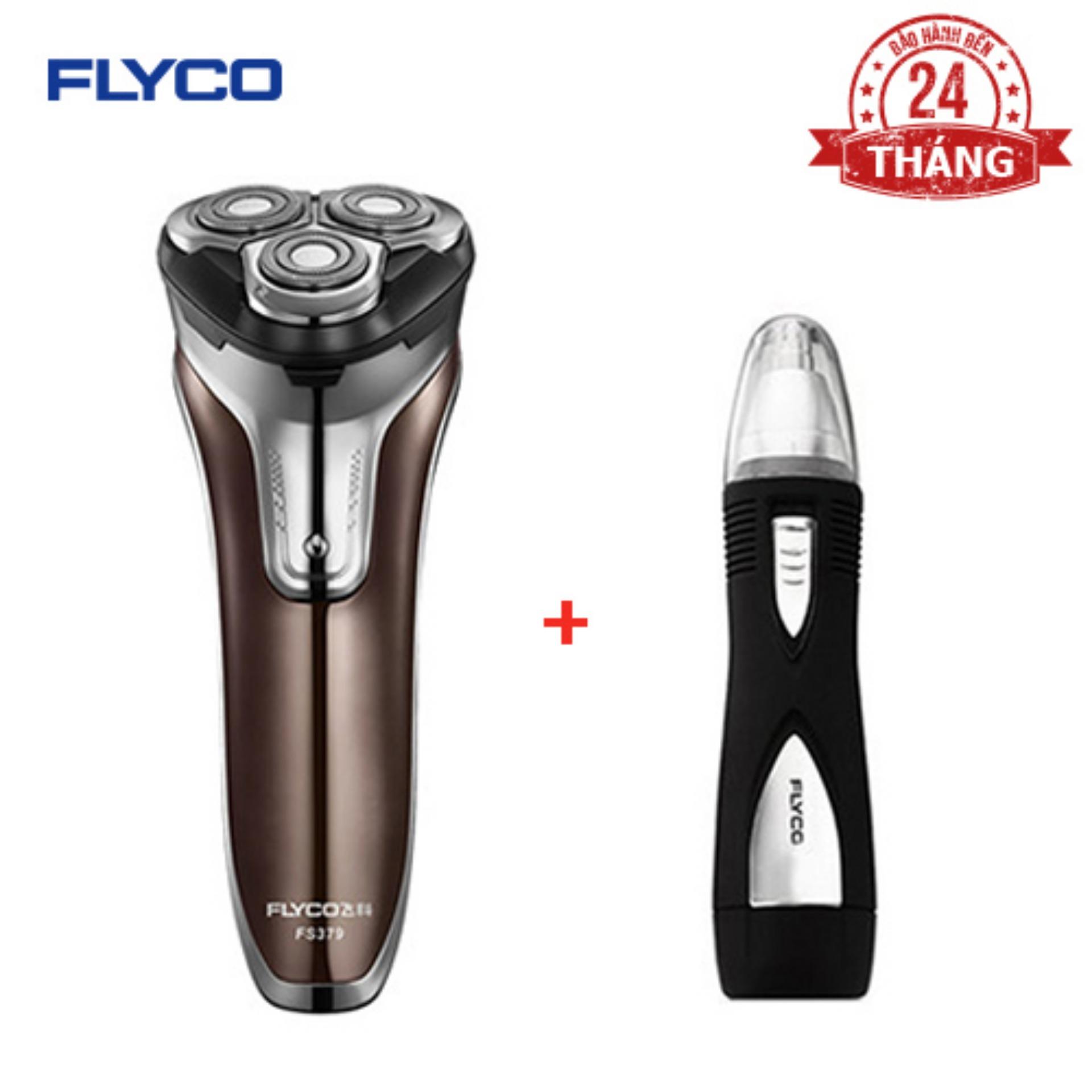 Bộ máy cạo râu FLYCO FS379 (Vàng) và Máy tỉa lông mũi FS7805VN