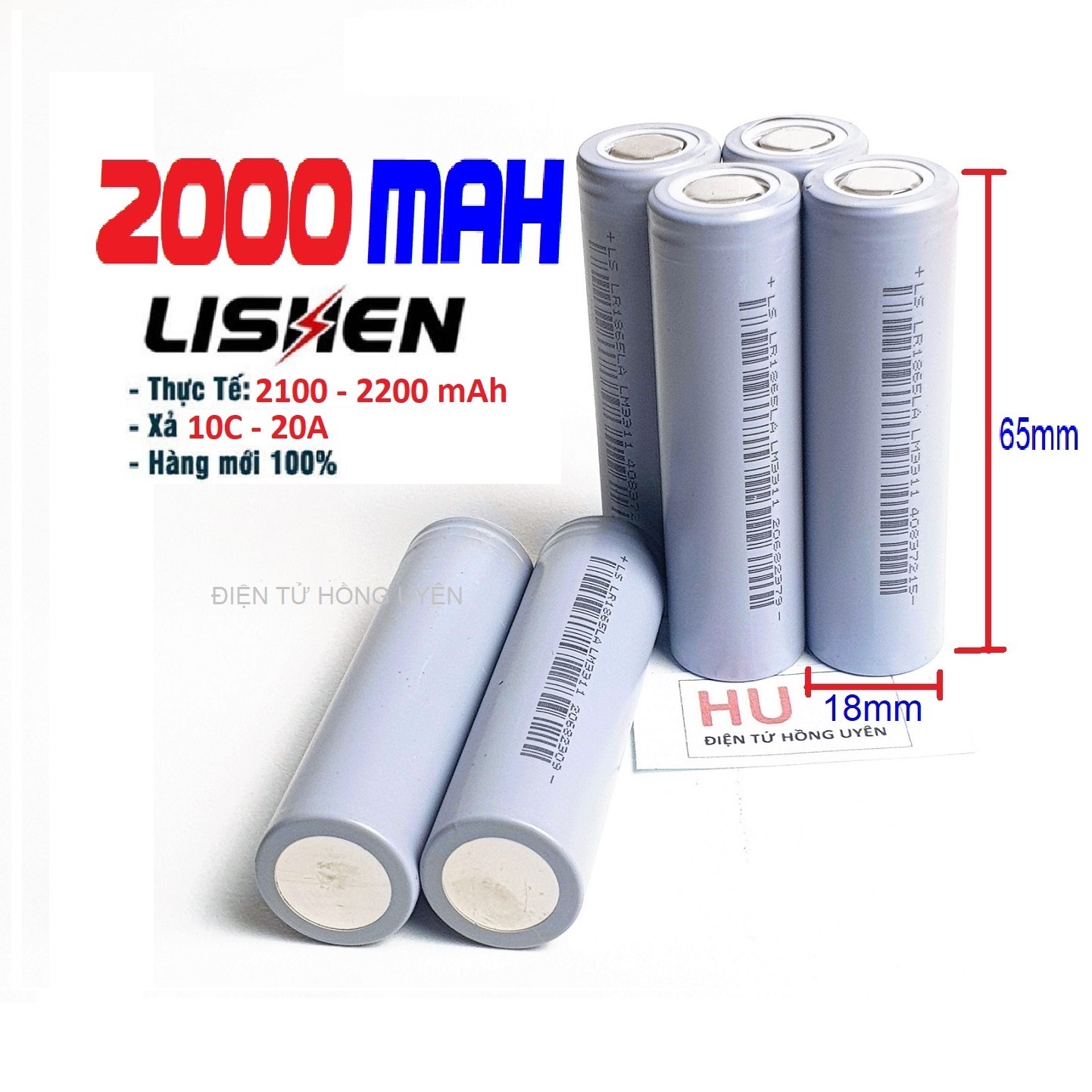 Combo 2 cell pin sạc 18650 3.7v-4.2v 2000mah 10c - 20a. pin mới, chính hãng lishen, nội trở thấp, dòng xả cao chuyên dùng đóng pin máy khoan, pin dự phòng, pin xe điện...